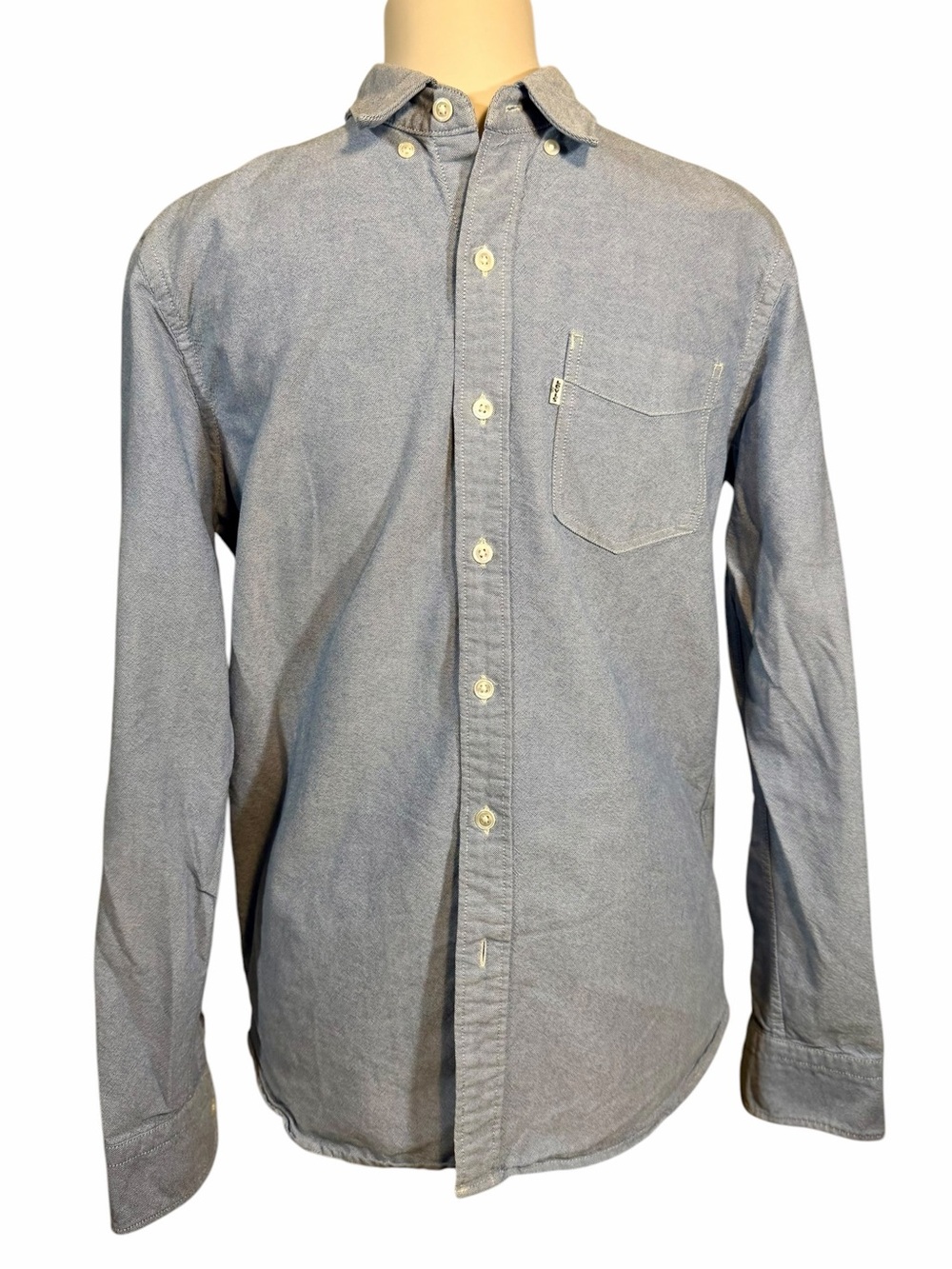 Levis Blue Oxford Button Down Shirt White Tab Pocket Cotton Prep Mens S